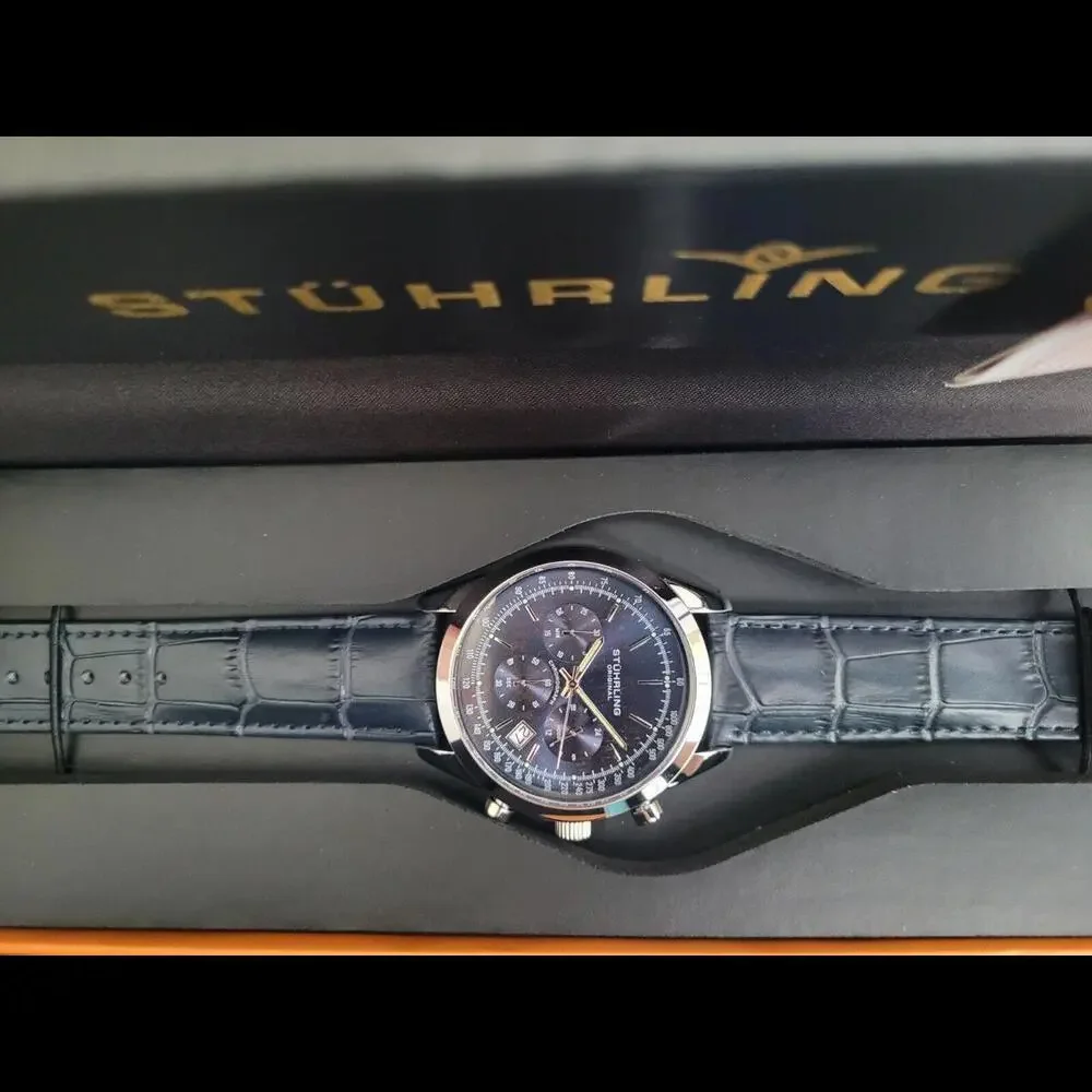 New Stuhrling Monaco‎ Quartz Chronograph Date Blue Mens Watch